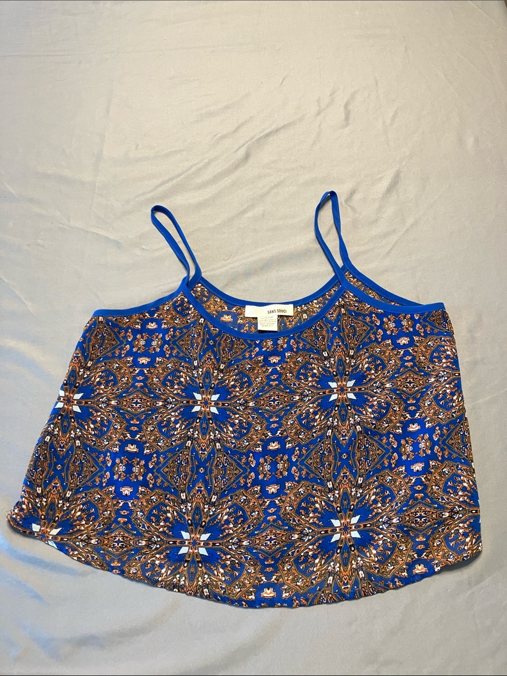 Sans Souci Royal Blue and Brown Printed Spaghetti-Strap Camisole